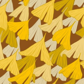 Falling Ginkgo Leaves - red brick background