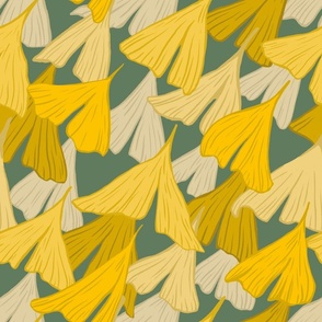 Falling Gingko Leaves - green background