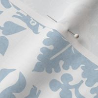 medieval birds and deer, pale blue on white