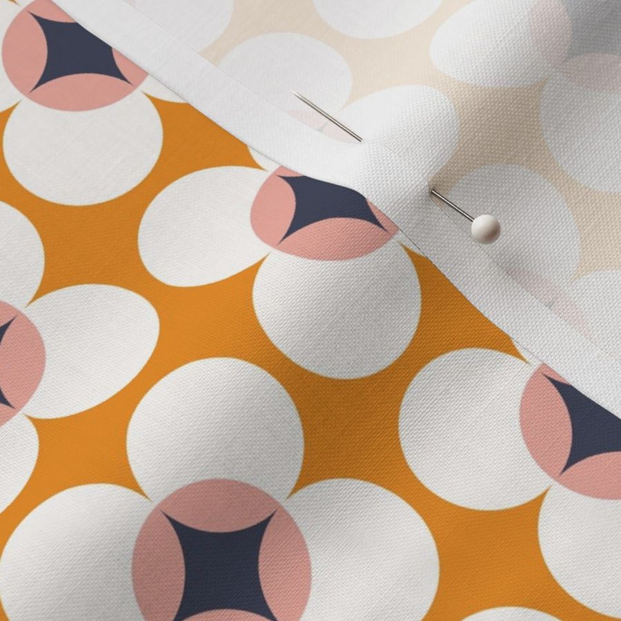 Retro Geometric floral pattern - white, peach, navy blue and dusty orange // Medium scale