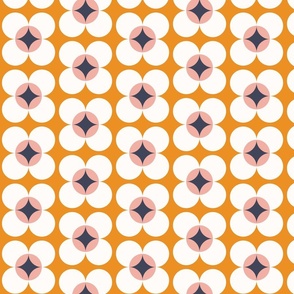 Retro Geometric floral pattern - white, peach, navy blue and dusty orange // Big scale
