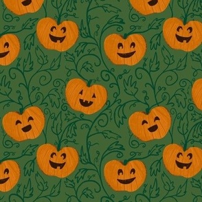 Cute Jack-O-Lantern Pumpkins with Green Vines | Halloween, Fall and Autumn Pattern
