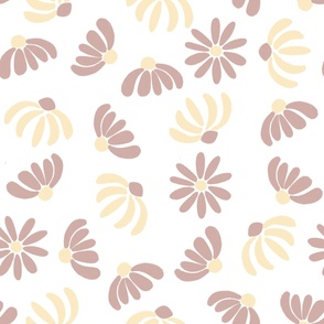 Retro Groovy Flowers Neutral Ivory and Brown