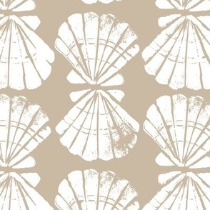 beachcomber linocut seashells shells ocean coastal fabric wallpaper medium scale WB23 oyster gray