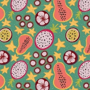Bright and Colorful Tropical Fruit on Fun Teal | Summer Refreshing Treat 