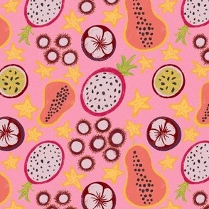 Bright and Colorful Tropical Fruit on Fun Pink | Summer Refreshing Treat 