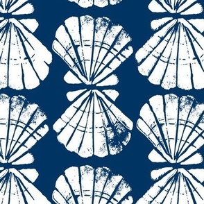 beachcomber linocut seashells shells ocean coastal fabric wallpaper medium scale WB23 navy