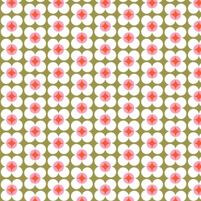 Retro Geometric floral pattern - white, pink, orange and olive green // Medium scale