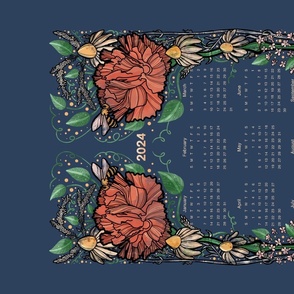 tea towel calendar 2024 with flowers bees