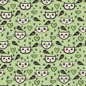 Happy-Halloween-cats-with-boo-speech-bubbles-and-hearts-on-vintage-green-XS-tiny