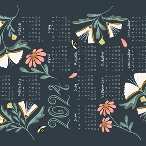 Calendar 2024 for book lovers „Books disguised as flowers“ dark library 