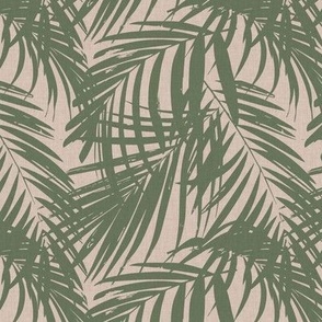 palm fronds linen texture - green on blush medium 