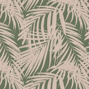 palm leaves linen look - blush on green medium 