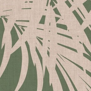 jumbo fronds linen look - blush on green palm leaves 