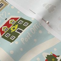 north pole map - christmas holiday village - xmas furoshiki retro colors