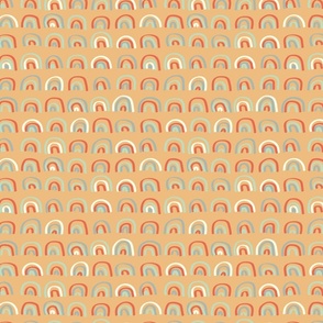 Soft colored rainbows on orange background - small
