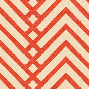 Large jumbo scale // Mod herringbone // neon red orange shade and ivory textured geometric geometric retro zigzag chevron
