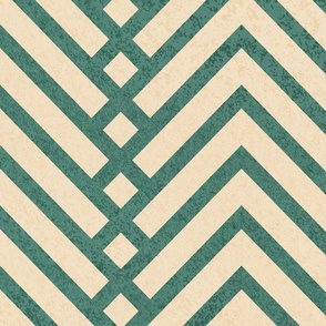 Large jumbo scale // Mod herringbone // pine green and ivory textured geometric geometric retro zigzag chevron
