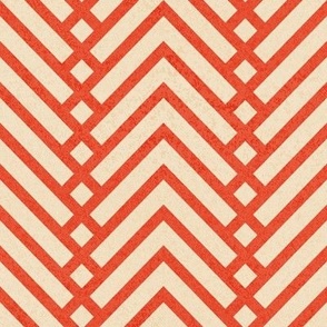 Small scale // Mod herringbone // neon red orange shade and ivory textured geometric geometric retro zigzag chevron