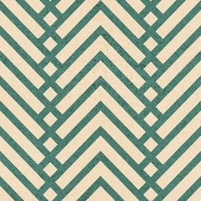 Small scale // Mod herringbone // pine green and ivory textured geometric geometric retro zigzag chevron