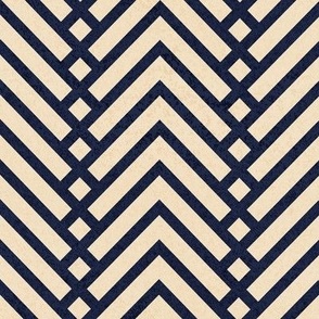 Small scale // Mod herringbone // navy and ivory textured geometric geometric retro zigzag chevron