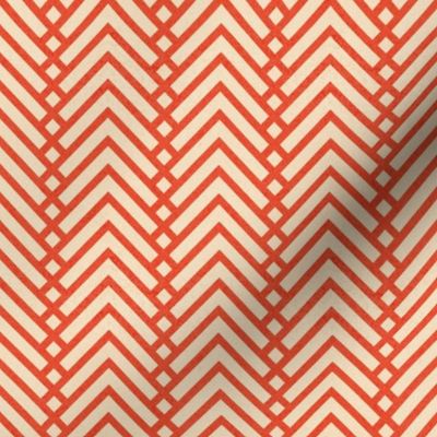 Tiny scale // Mod herringbone // neon red orange shade and ivory textured geometric geometric retro zigzag chevron