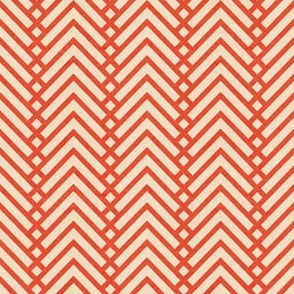 Tiny scale // Mod herringbone // neon red orange shade and ivory textured geometric geometric retro zigzag chevron
