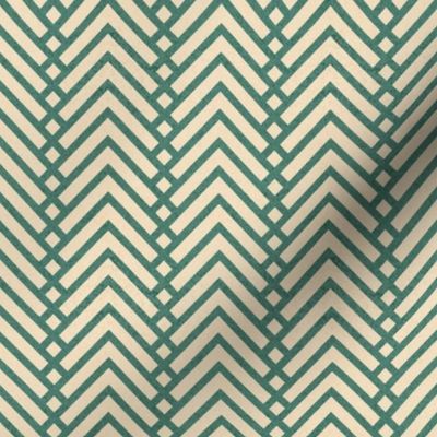 Tiny scale // Mod herringbone // pine green and ivory textured geometric geometric retro zigzag chevron