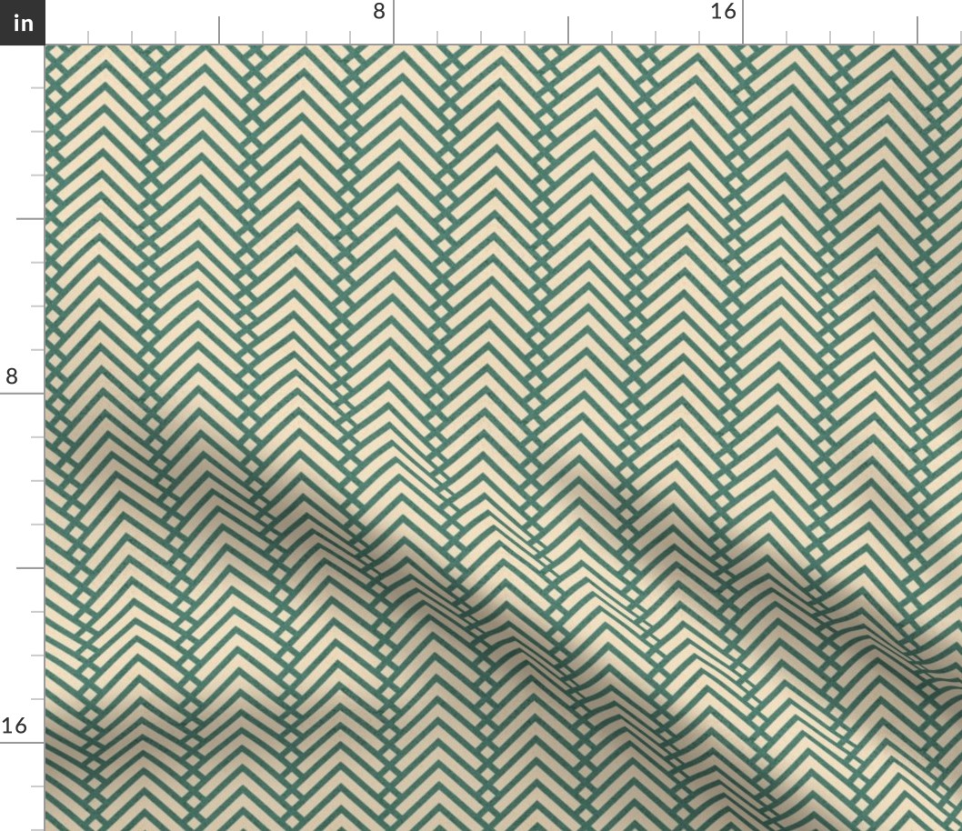 Tiny scale // Mod herringbone // pine green and ivory textured geometric geometric retro zigzag chevron