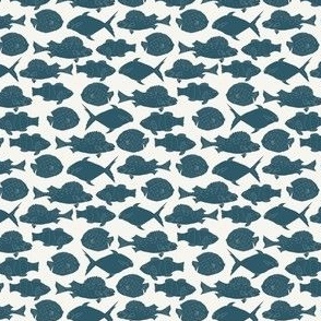 (S) cerulean blue fishes in horizontal lines on beige