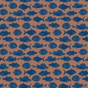 (S) navy blue fishes in horizontal lines on marsala red
