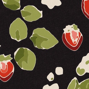 Strawberry Kitchen Modern Abstract Fruit Black Reds and Greens
