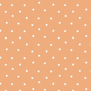 Hand Drawn Polka dots in White, Orange - Large Scale