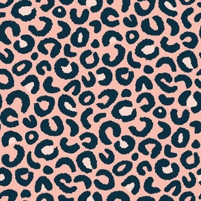 Leopard Print, peach and navy blue (large) - abstract animal fur pattern