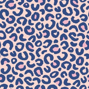 Leopard Print, pale peach and ultramarine blue (large) - abstract animal fur pattern