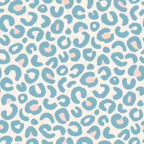 Leopard Print, white and sky blue (large) - abstract animal fur pattern