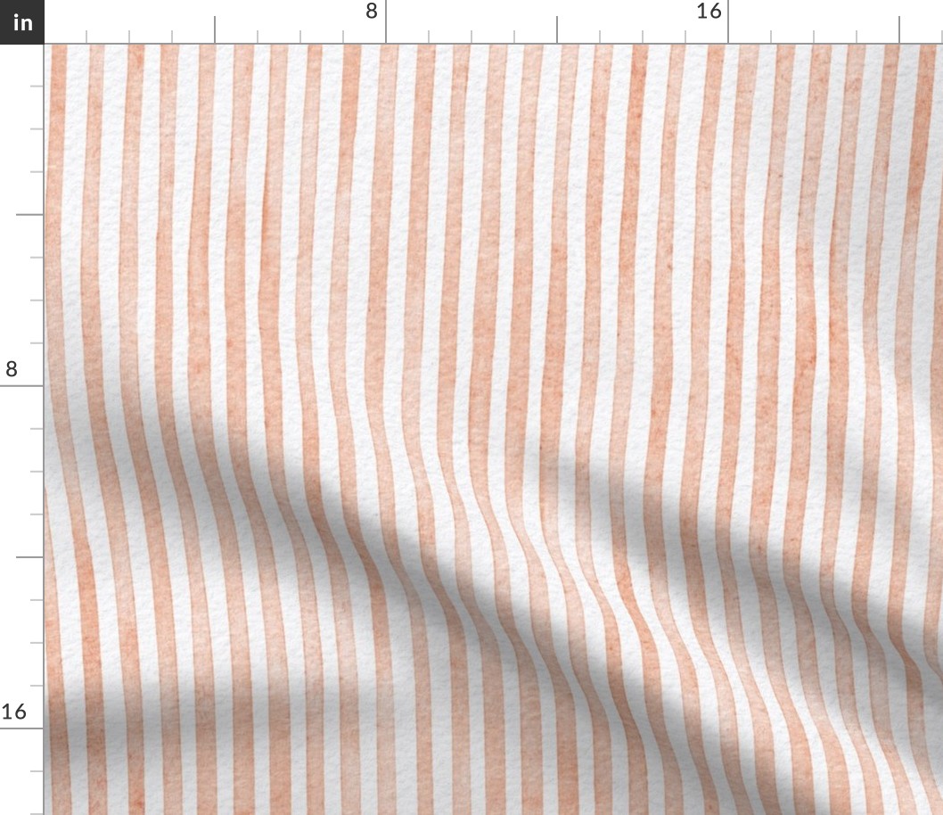 watercolor salmon stripe - peach color - botanical peach salmon stripe wallpaper