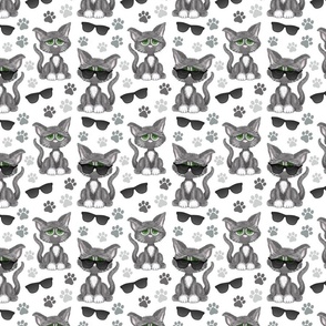 Cool grey cartoon cats on a white background.