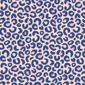 Leopard Print, pale peach and ultramarine blue (small) - abstract animal fur pattern