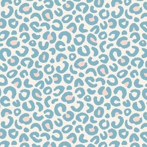 Leopard Print, white and sky blue (small) - abstract animal fur pattern