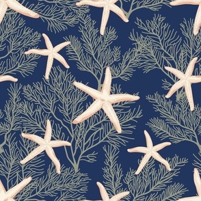 Light starfishes on classic navy blue