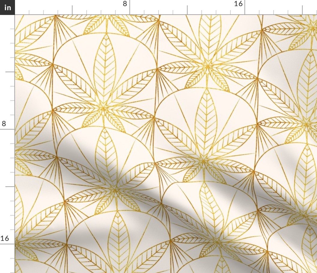 Luxury Cannabis Art Deco Gold Cream Ivory White