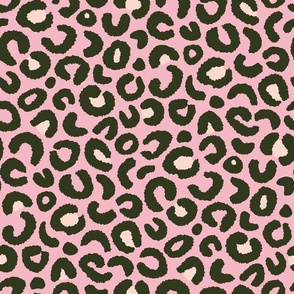 Leopard Print, pink and jungle green (large) - abstract animal fur pattern