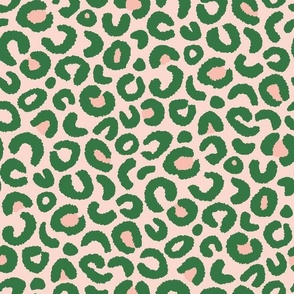 Leopard Print, pale peach and kelly green (large) - abstract animal fur pattern