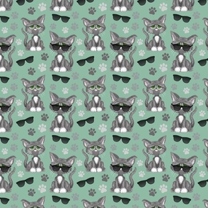 Cool cartoon cats on a green background.