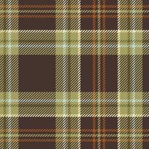 Retro brown and green woven-like plaid tartan - large scale