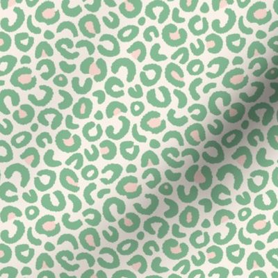 Leopard Print, white and mint green (small) - abstract animal fur pattern