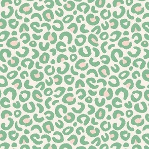 Leopard Print, white and mint green (small) - abstract animal fur pattern