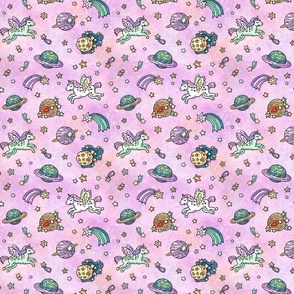 Fairy Space Adventure. Unicorns on Pink. Small Size