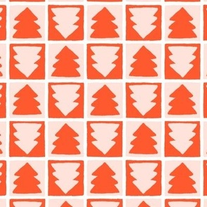 Christmas Tree Checkerboard in Pink and Red Small Scale